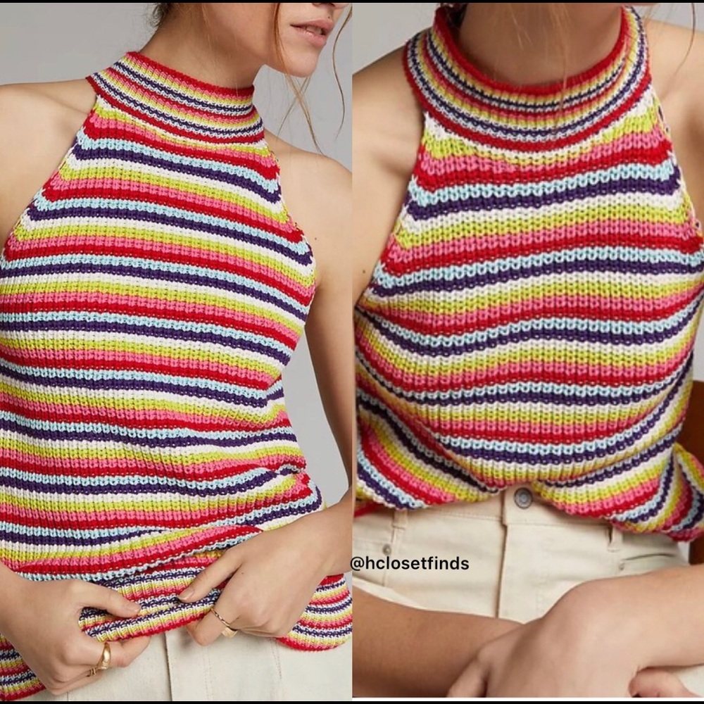 Anthropologie Striped Knit Halter Tank Top in Pink, Yellow, Blue, Purple, White